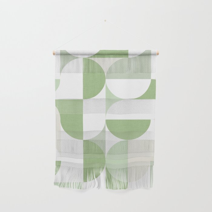 Mid-Mod geometric Sun and Moon pattern - tonal green pastels Wall Hanging Gallery Image 1