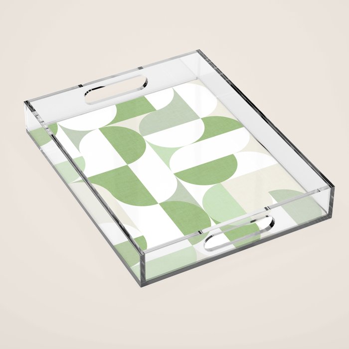 Mid-Mod geometric Sun and Moon pattern - tonal green pastels Acrylic Tray Gallery Image 1