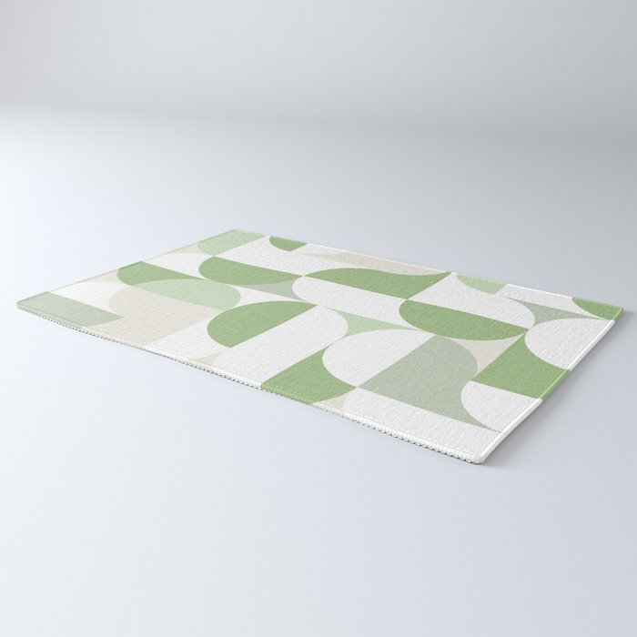 Mid-Mod geometric Sun and Moon pattern - tonal green pastels Rug Gallery Image 3