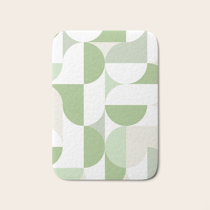 Mid-Mod geometric Sun and Moon pattern - tonal green pastels Bath Mat Gallery Image 1