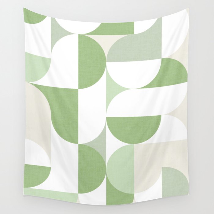 Mid-Mod geometric Sun and Moon pattern - tonal green pastels Wall Tapestry Gallery Image 4