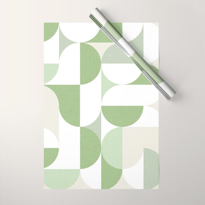 Mid-Mod geometric Sun and Moon pattern - tonal green pastels Wrapping Paper Gallery Image 1