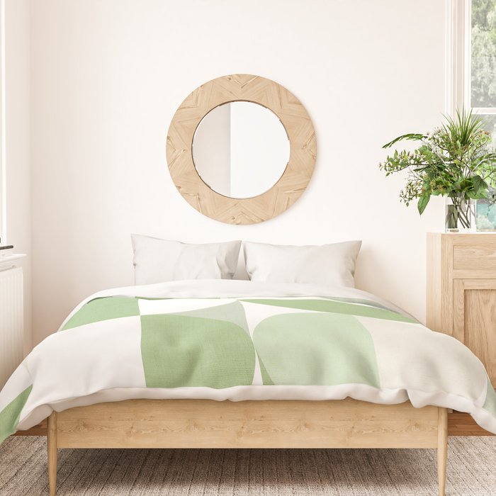 Mid-Mod geometric Sun and Moon pattern - tonal green pastels Duvet Cover Gallery Image 3