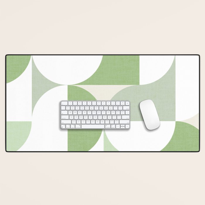 Mid-Mod geometric Sun and Moon pattern - tonal green pastels Desk Mat Gallery Image 1