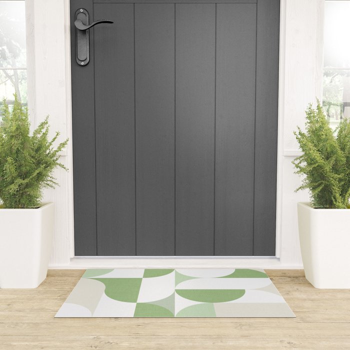 Mid-Mod geometric Sun and Moon pattern - tonal green pastels Welcome Mat Gallery Image 3