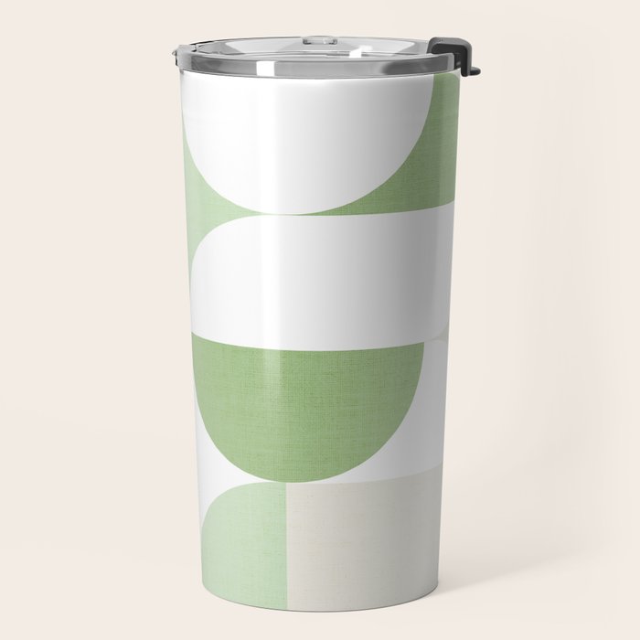 Mid-Mod geometric Sun and Moon pattern - tonal green pastels Travel Mug Gallery Image 2