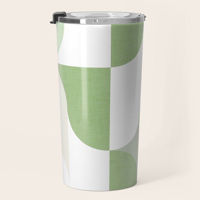Mid-Mod geometric Sun and Moon pattern - tonal green pastels Travel Mug Gallery Image 3