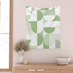 Mid-Mod geometric Sun and Moon pattern - tonal green pastels Wall Tapestry Gallery Image 2