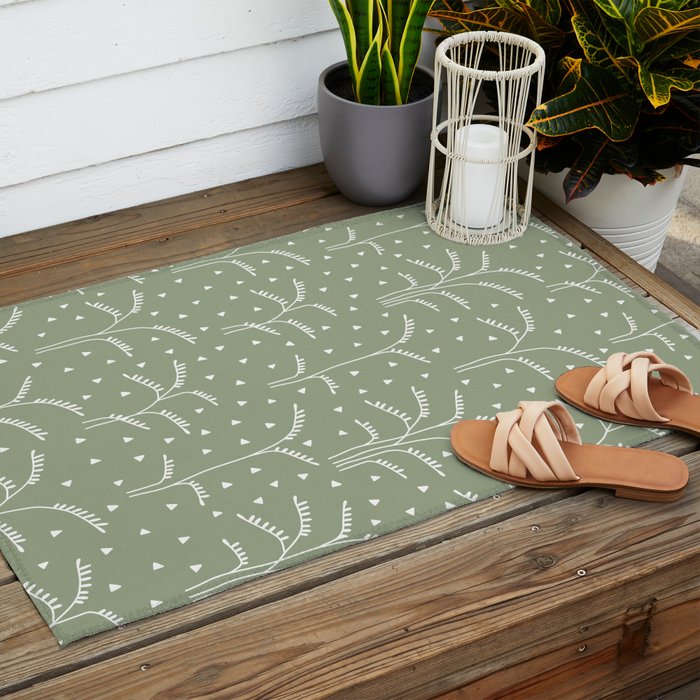Boho Trees on Sage Green Outdoor Rug Gallery Image 2