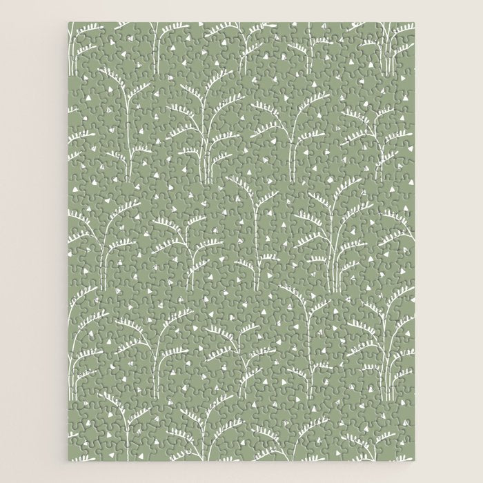 Boho Trees on Sage Green Jigsaw Puzzle Gallery Image 1