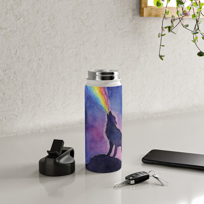 Galaxy Wolf Howling Rainbow Water Bottle Gallery Image 4