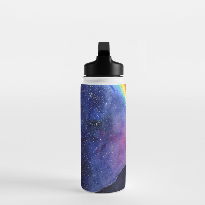 Galaxy Wolf Howling Rainbow Water Bottle Gallery Image 3