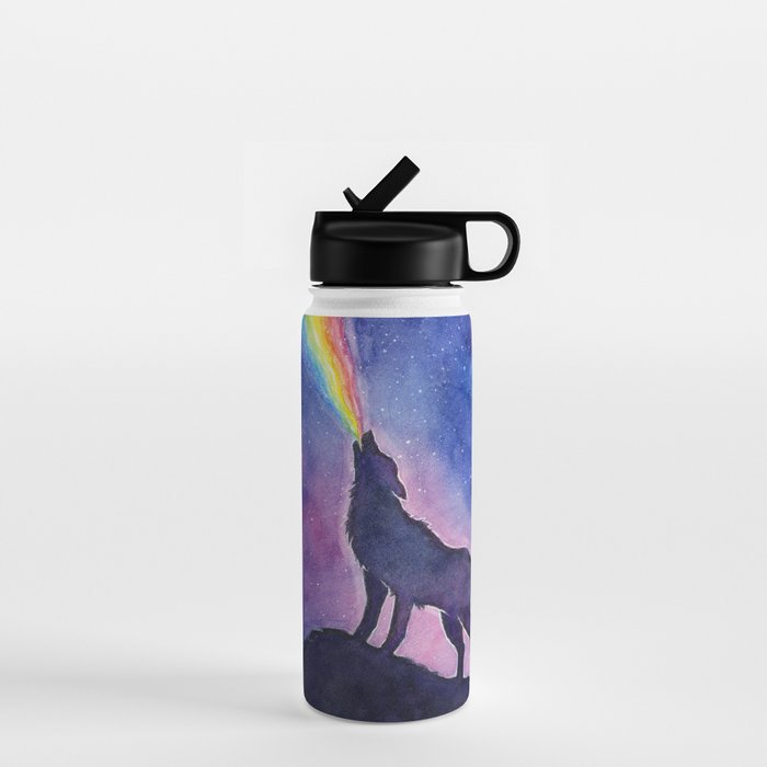 Galaxy Wolf Howling Rainbow Water Bottle Gallery Image 1