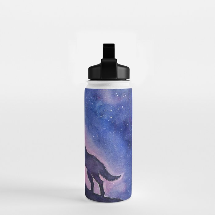 Galaxy Wolf Howling Rainbow Water Bottle Gallery Image 2