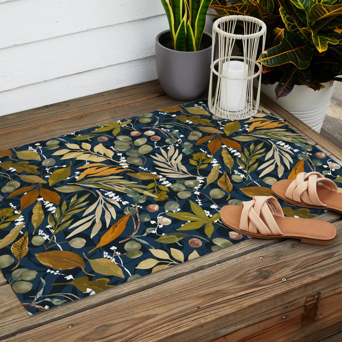 Fall leafy nature dark A Outdoor Rug Gallery Image 2
