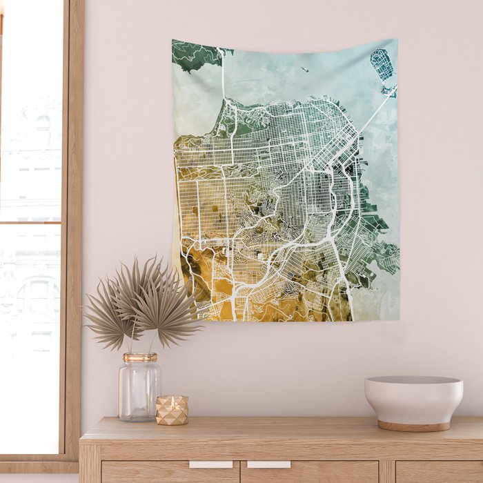San Francisco City Street Map Wall Tapestry Gallery Image 2
