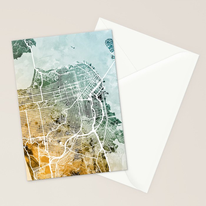 San Francisco City Street Map Stationery Card Gallery Image 2