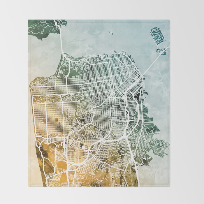 San Francisco City Street Map Throw Blanket Gallery Image 2
