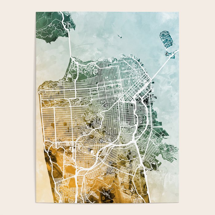 San Francisco City Street Map Poster Gallery Image 1