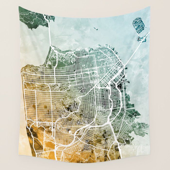 San Francisco City Street Map Wall Tapestry