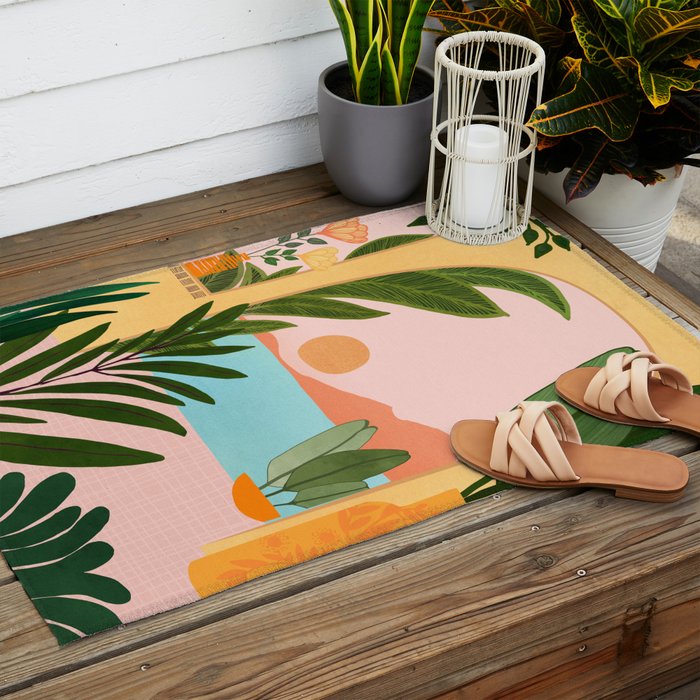 Moroccan Coast Tropical Sunset Scene Outdoor Rug Gallery Image 2