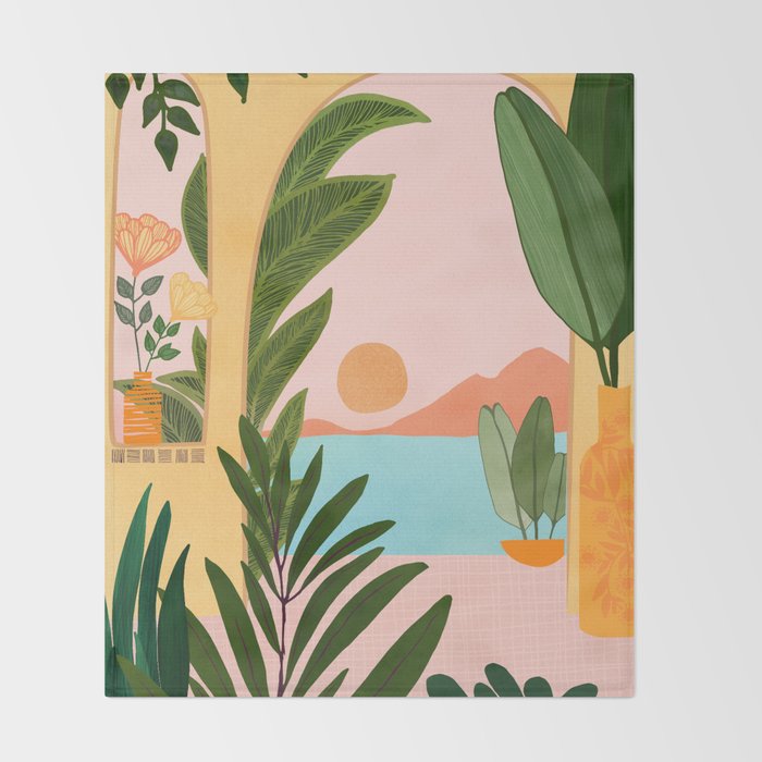 Moroccan Coast Tropical Sunset Scene Throw Blanket Gallery Image 2