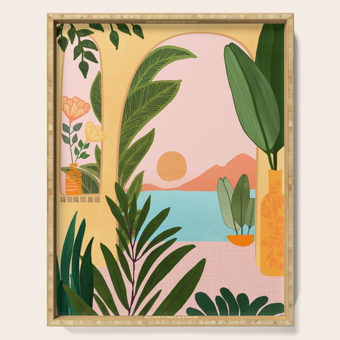 Moroccan Coast Tropical Sunset Scene Serving Tray Gallery Image 1