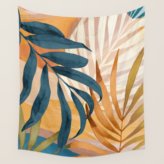 Modern Abstract Art Tropical Leaves 4 Wall Tapestry Gallery Image 4