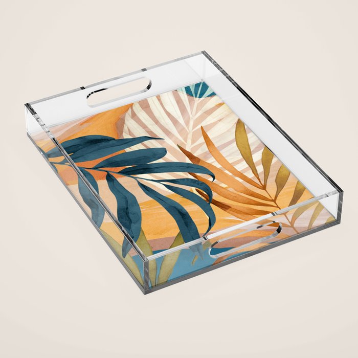 Modern Abstract Art Tropical Leaves 4 Acrylic Tray Gallery Image 1