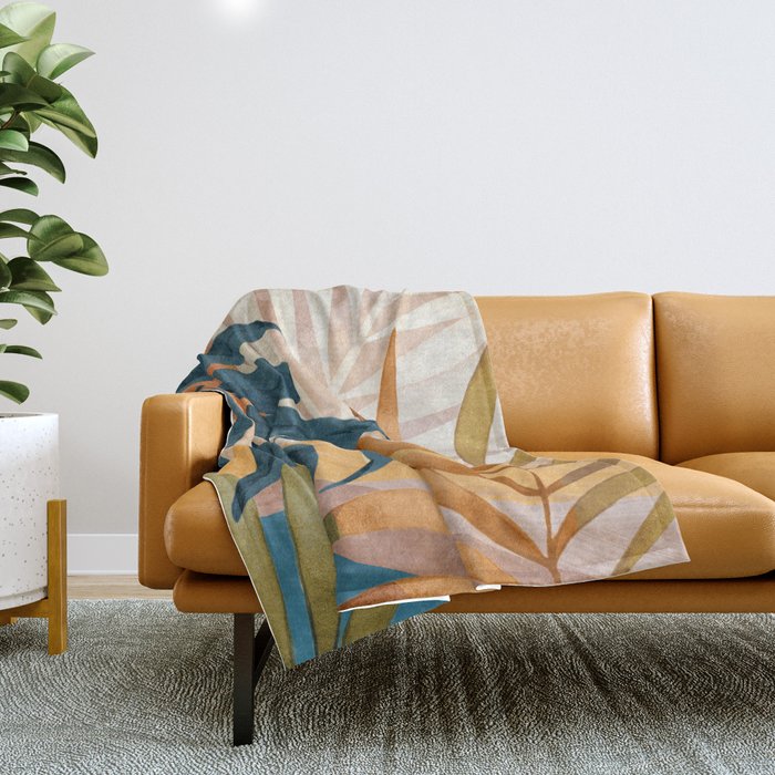 Modern Abstract Art Tropical Leaves 4 Throw Blanket Gallery Image 1