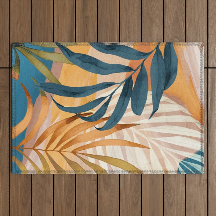 Modern Abstract Art Tropical Leaves 4 Outdoor Rug Gallery Image 1