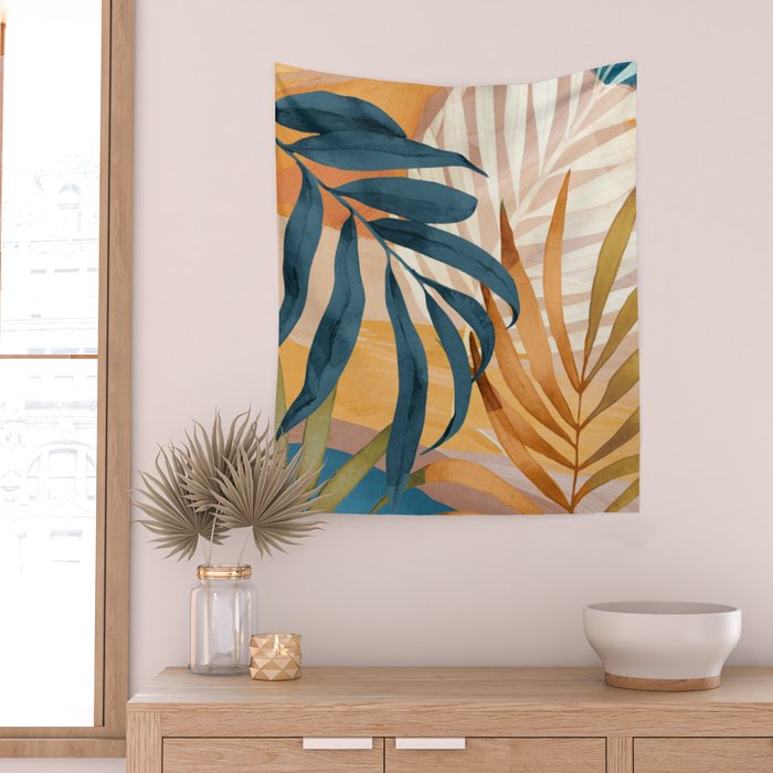 Modern Abstract Art Tropical Leaves 4 Wall Tapestry Gallery Image 2