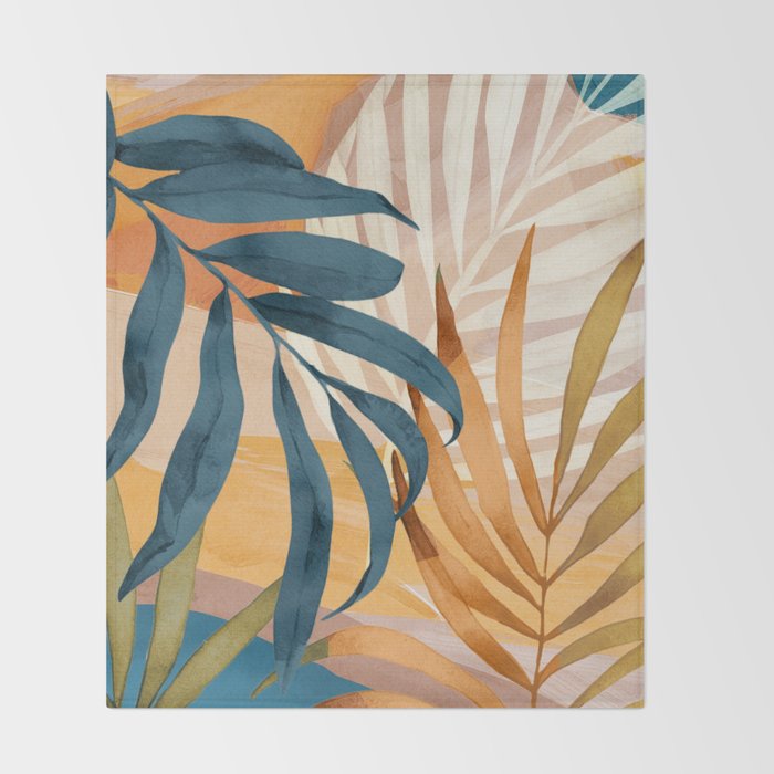 Modern Abstract Art Tropical Leaves 4 Throw Blanket Gallery Image 2