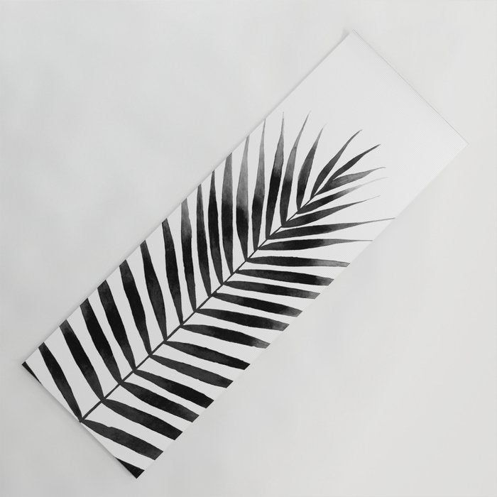 Palm Leaf Watercolor | Black and White Yoga Mat Gallery Image 1