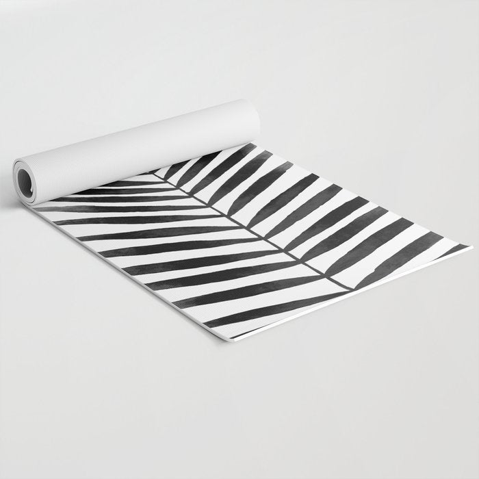 Palm Leaf Watercolor | Black and White Yoga Mat Gallery Image 2