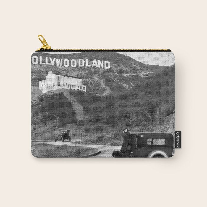 Old Hollywood sign Hollywoodland black and white photograph Carry All Pouch Gallery Image 1