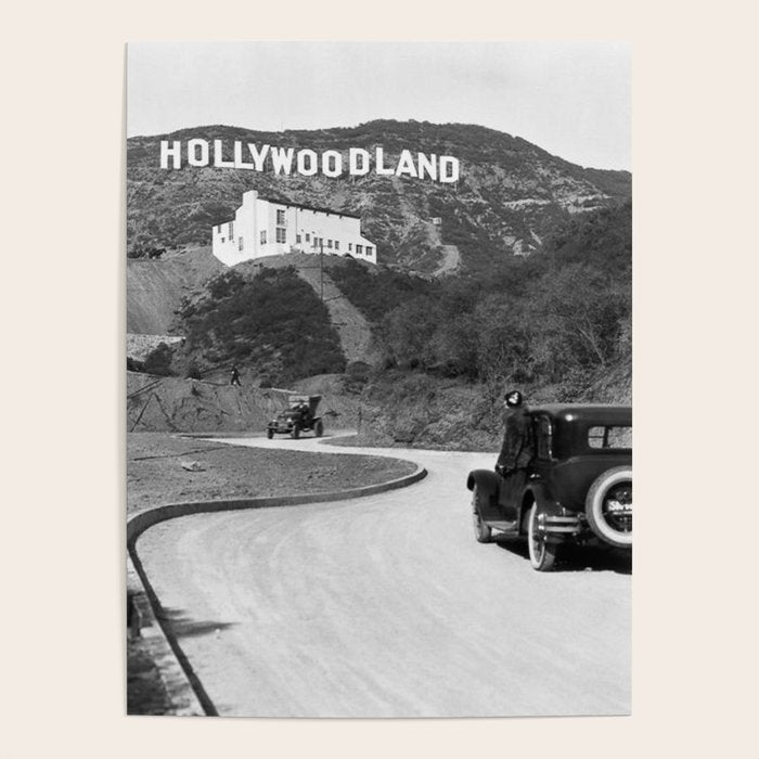 Old Hollywood sign Hollywoodland black and white photograph Poster Gallery Image 4
