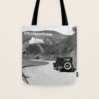 Old Hollywood sign Hollywoodland black and white photograph Tote Bag Gallery Image 1