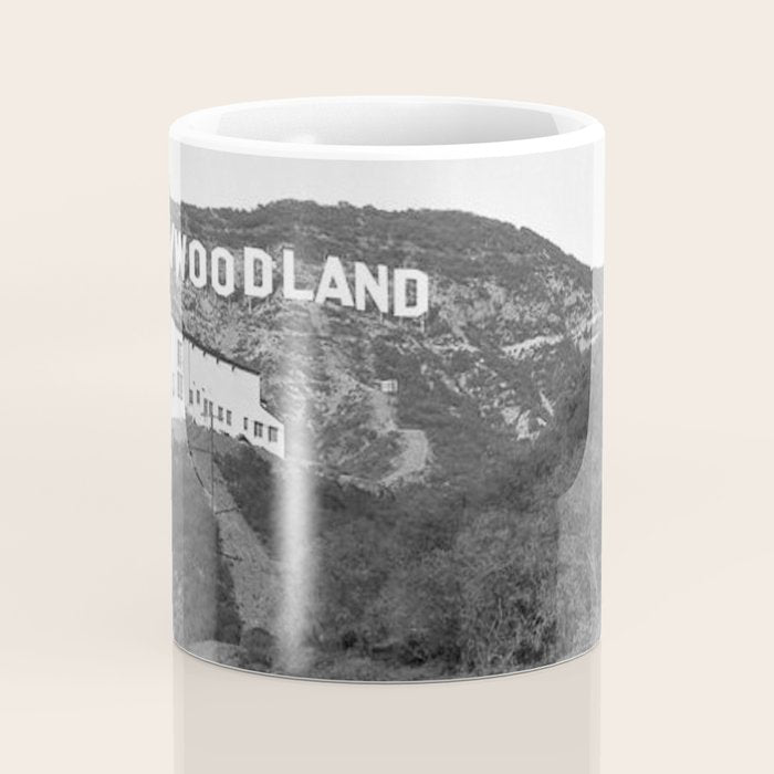 Old Hollywood sign Hollywoodland black and white photograph Coffee Mug Gallery Image 4