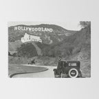 Old Hollywood sign Hollywoodland black and white photograph Rug Gallery Image 2