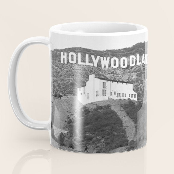 Old Hollywood sign Hollywoodland black and white photograph Coffee Mug Gallery Image 3
