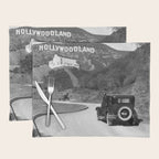 Old Hollywood sign Hollywoodland black and white photograph Placemat Gallery Image 1