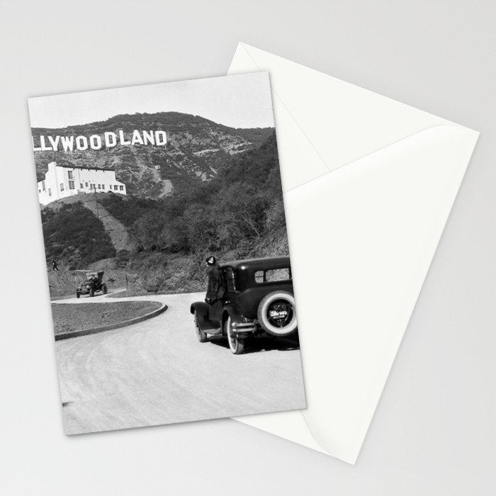 Old Hollywood sign Hollywoodland black and white photograph Stationery Card Gallery Image 2