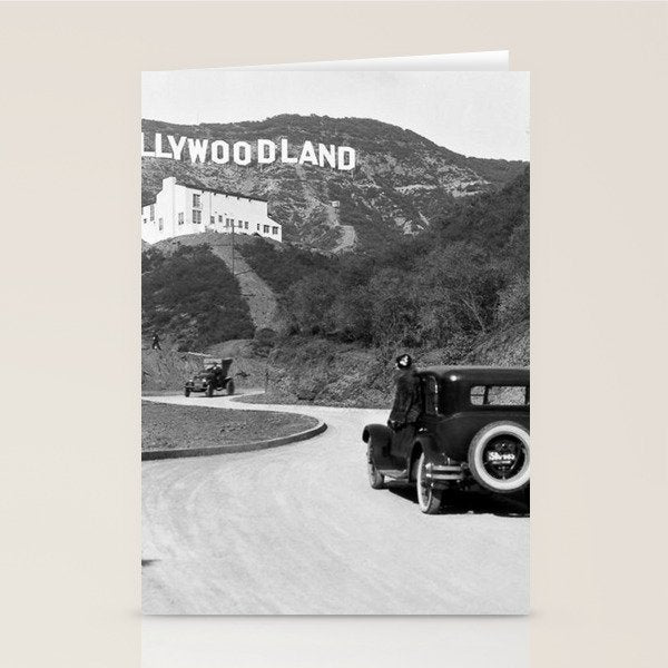 Old Hollywood sign Hollywoodland black and white photograph Stationery Card Gallery Image 1