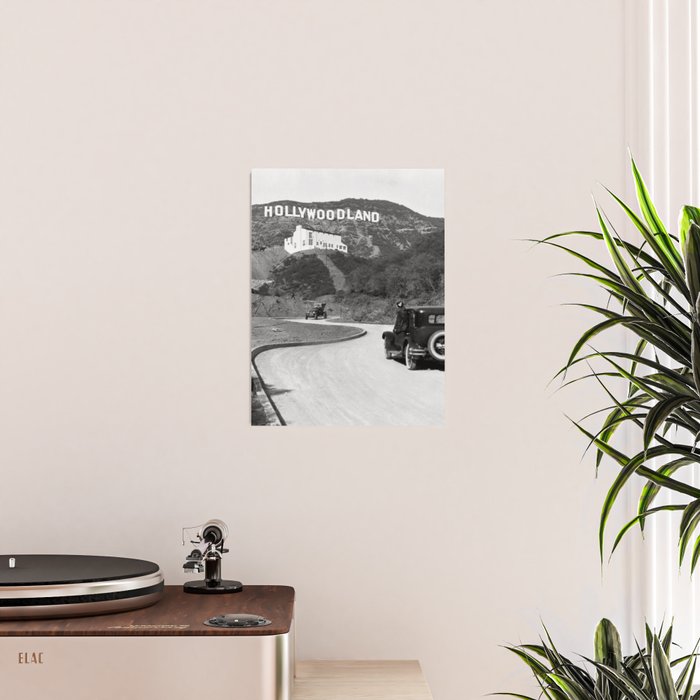 Old Hollywood sign Hollywoodland black and white photograph Poster Gallery Image 2