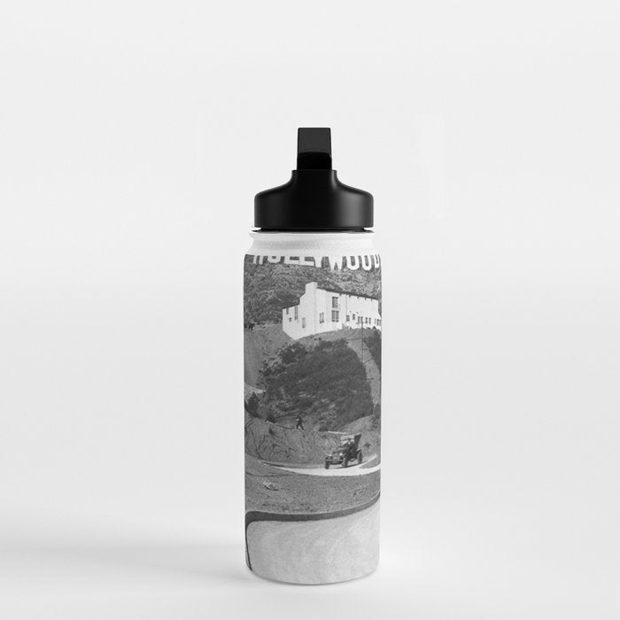 Old Hollywood sign Hollywoodland black and white photograph Water Bottle Gallery Image 3