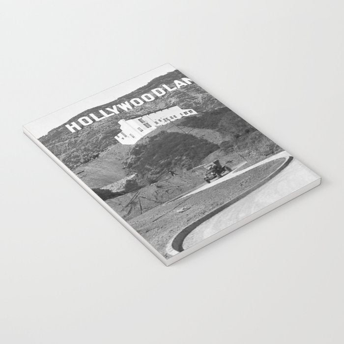 Old Hollywood sign Hollywoodland black and white photograph Notebook Gallery Image 3