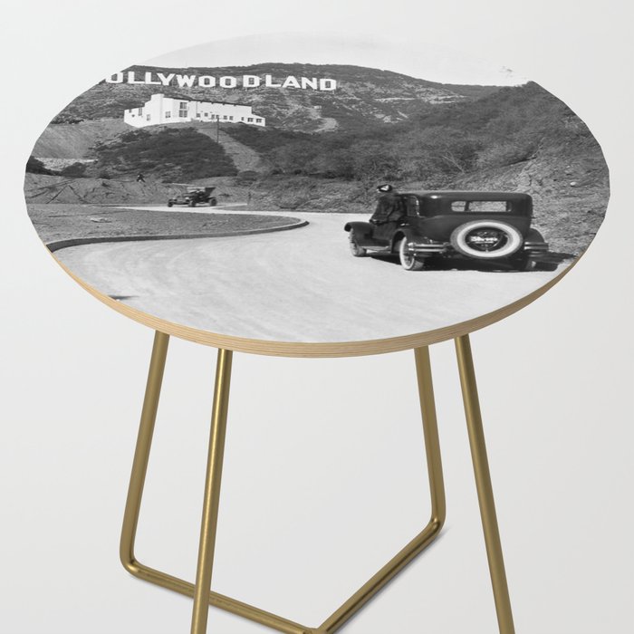 Old Hollywood sign Hollywoodland black and white photograph Side Table Gallery Image 2