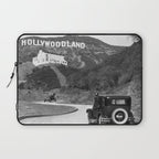 Old Hollywood sign Hollywoodland black and white photograph Laptop Sleeve Gallery Image 1