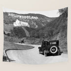Old Hollywood sign Hollywoodland black and white photograph Wall Tapestry Gallery Image 4